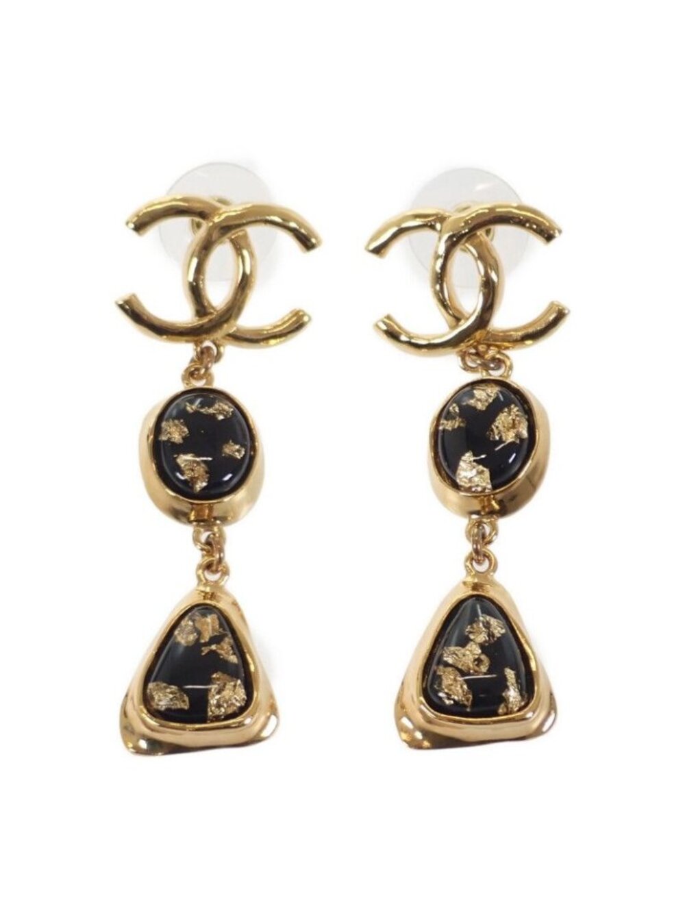 Chanel CC Logo Swing 23 Earrings Metal Gold Black